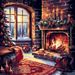 Warm fireplace christmas nook cross stitch kit for beginners