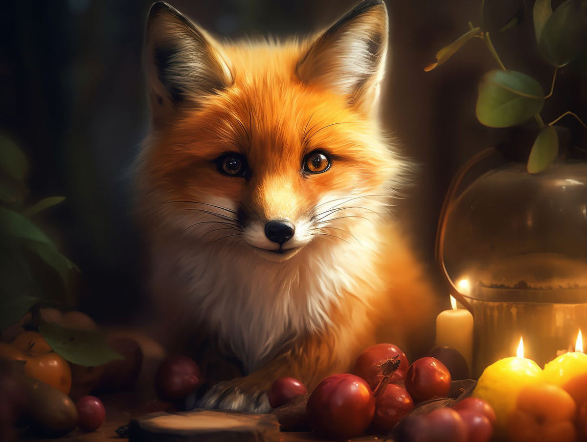 Warm fox in candlelight cross stitch kit for beginners