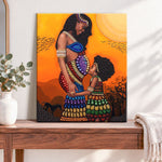 Finished warm motherly bond pearl diamond painting artwork displayed as home decor