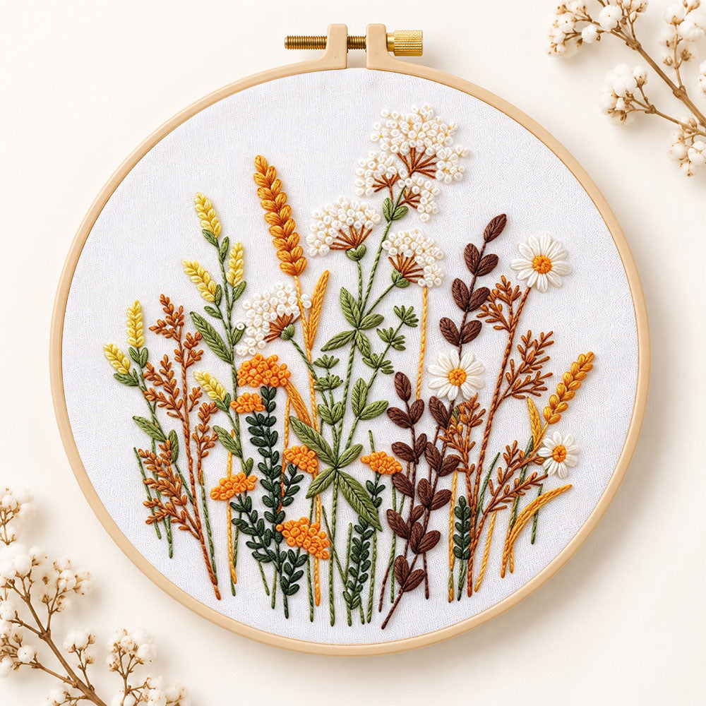 Warm tone dried florals embroidery kit