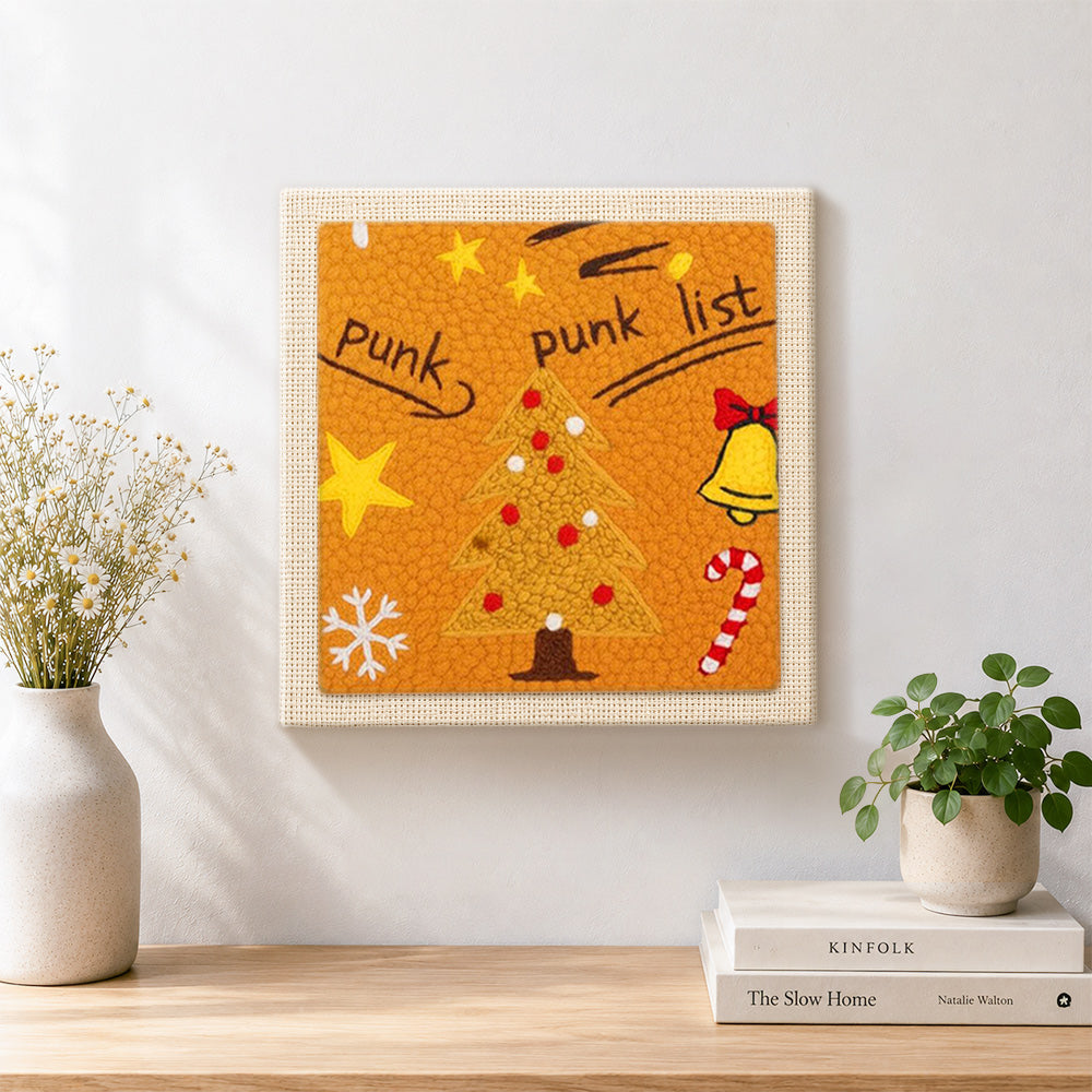 Finished warm tone punk xmas tree artwork displayed on a wall