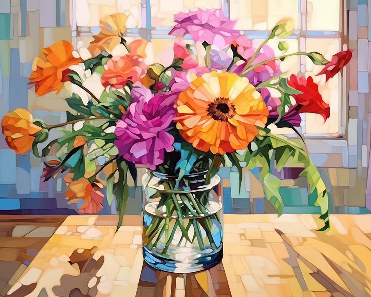 Warm window side floral art cross stitch kit for beginners