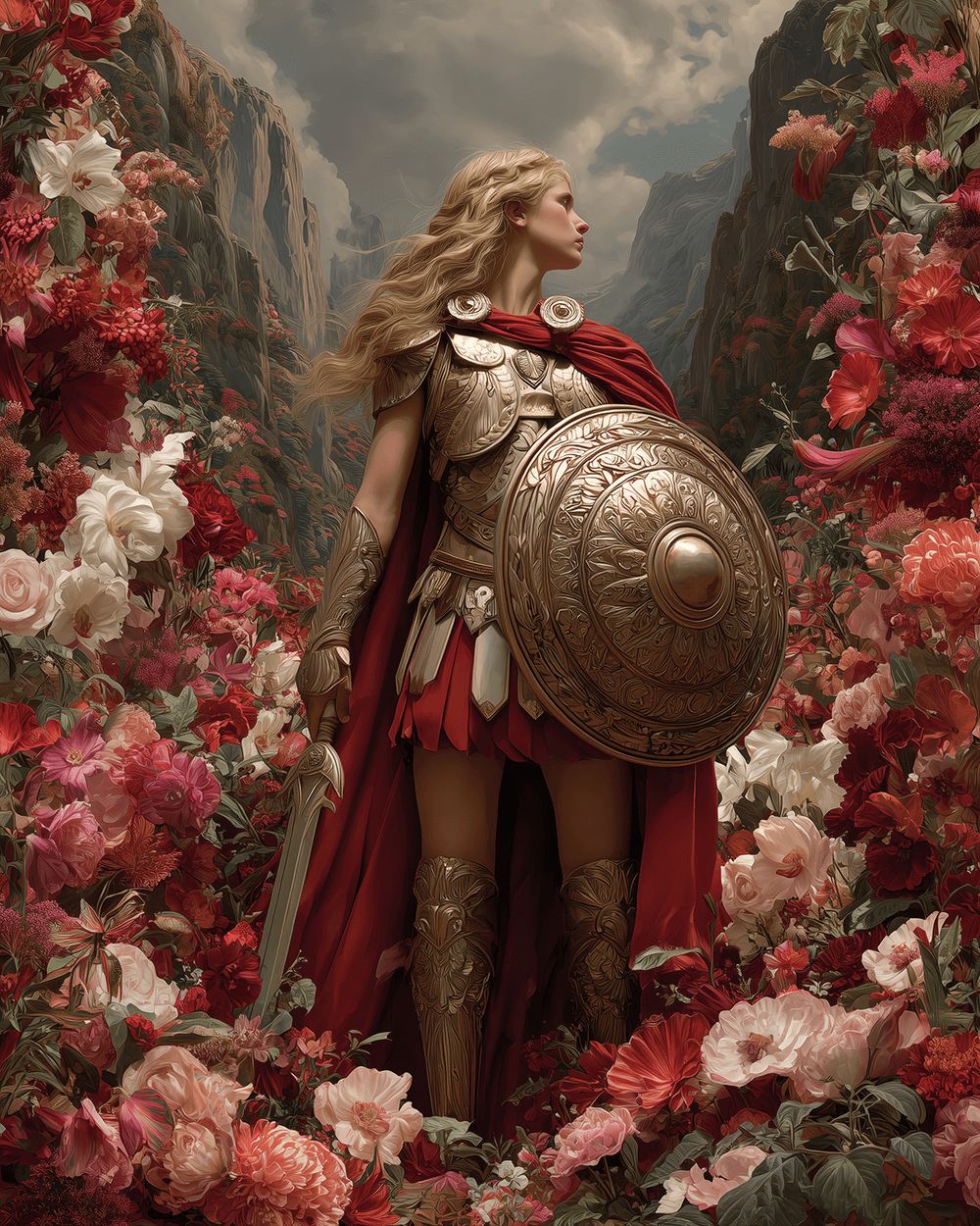 Warrior among blooms cross stitch kit for beginners