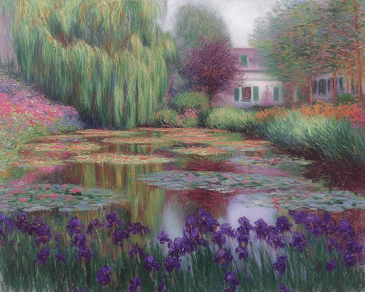 Water lily pond in a gentle garden cross stitch kit for beginners