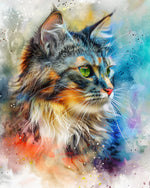 Watercolor calico cat profile cross stitch kit for beginners