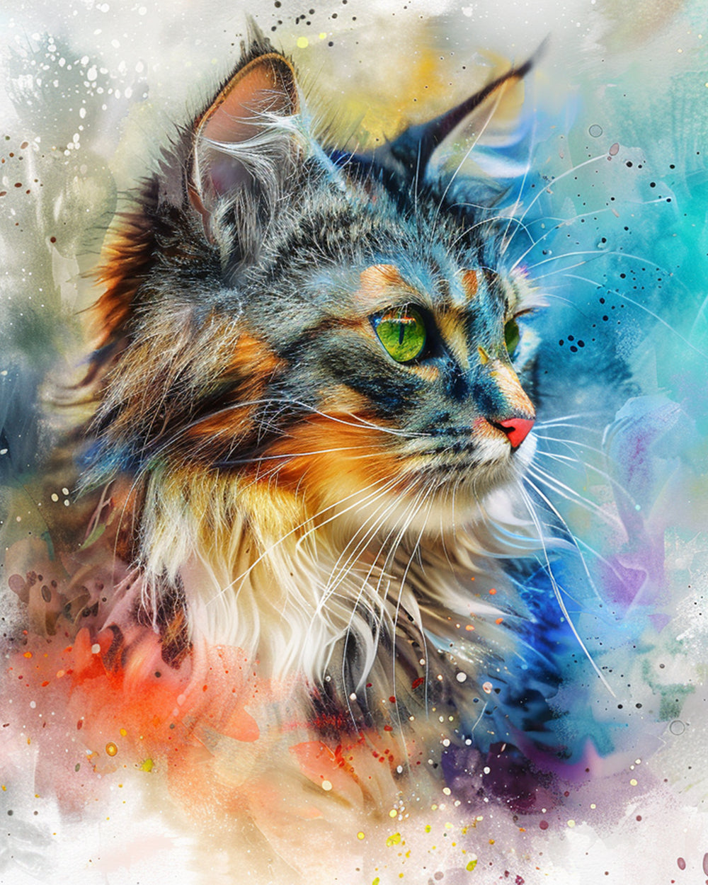 Watercolor calico cat profile cross stitch kit for beginners