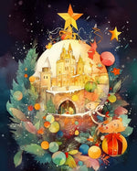 Watercolor christmas castle cross stitch kit for beginners
