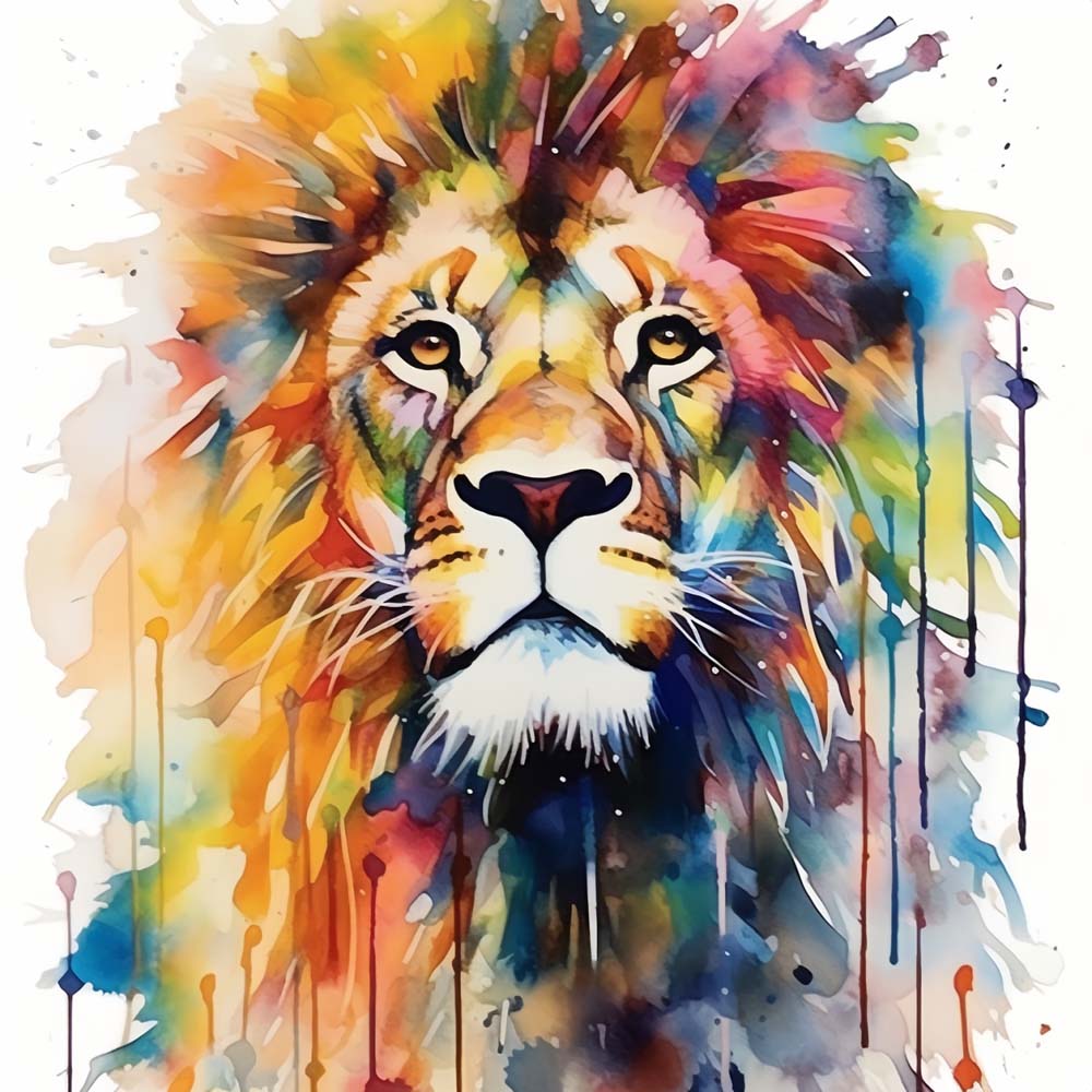 Watercolor drip lion art cross stitch kit for beginners
