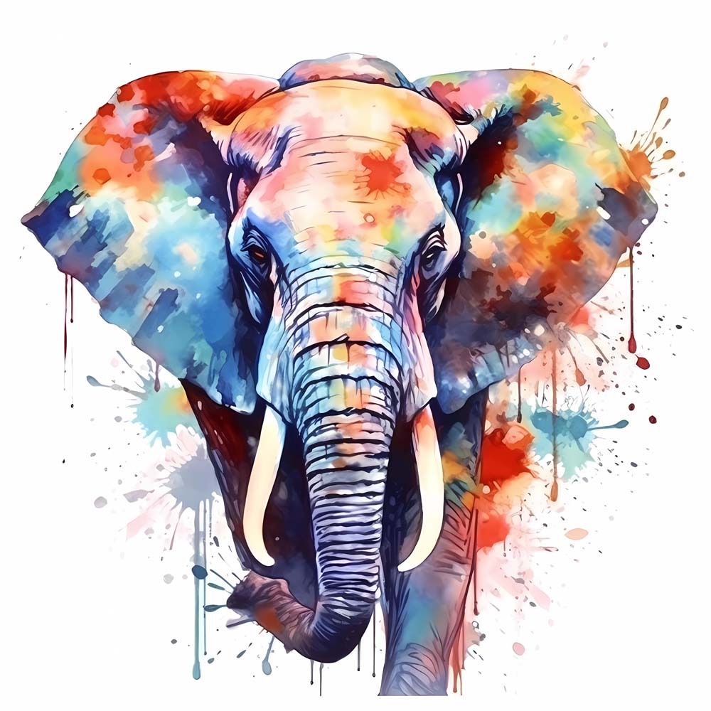 Watercolor elephant with splashes cross stitch kit for beginners