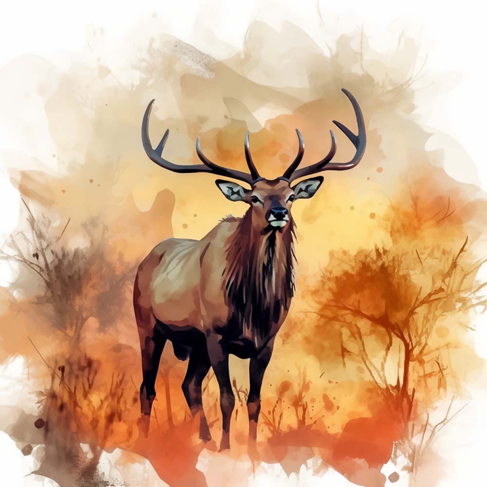 Watercolor elk autumn scene cross stitch kit for beginners