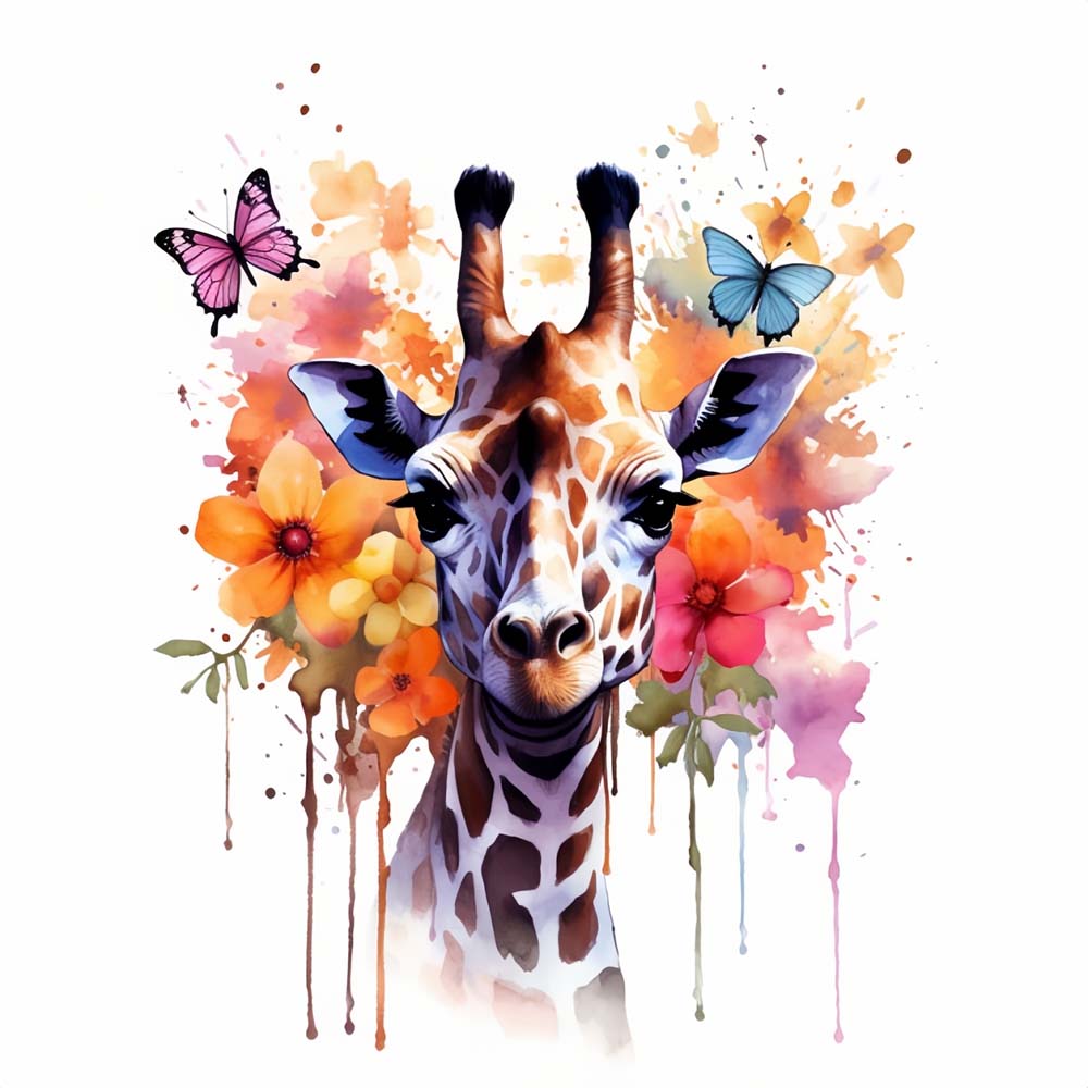 Watercolor giraffe with flowers cross stitch kit for beginners
