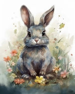 Watercolor gray bunny in wildflowers cross stitch kit for beginners