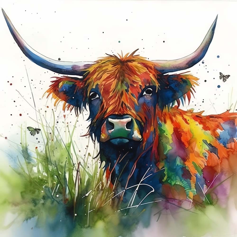 Watercolor highland cow cross stitch kit for beginners