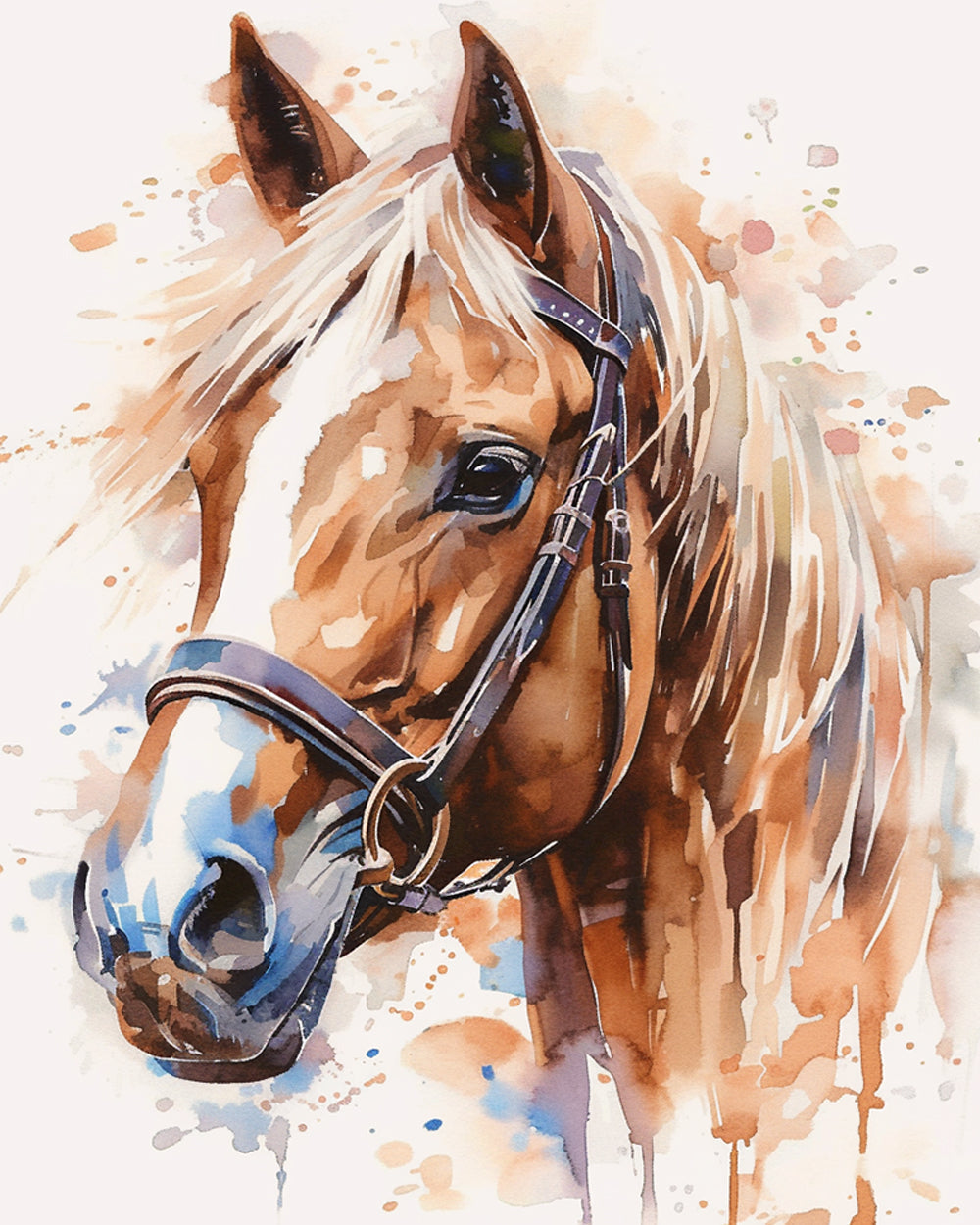 Watercolor horse with bridle cross stitch kit for beginners