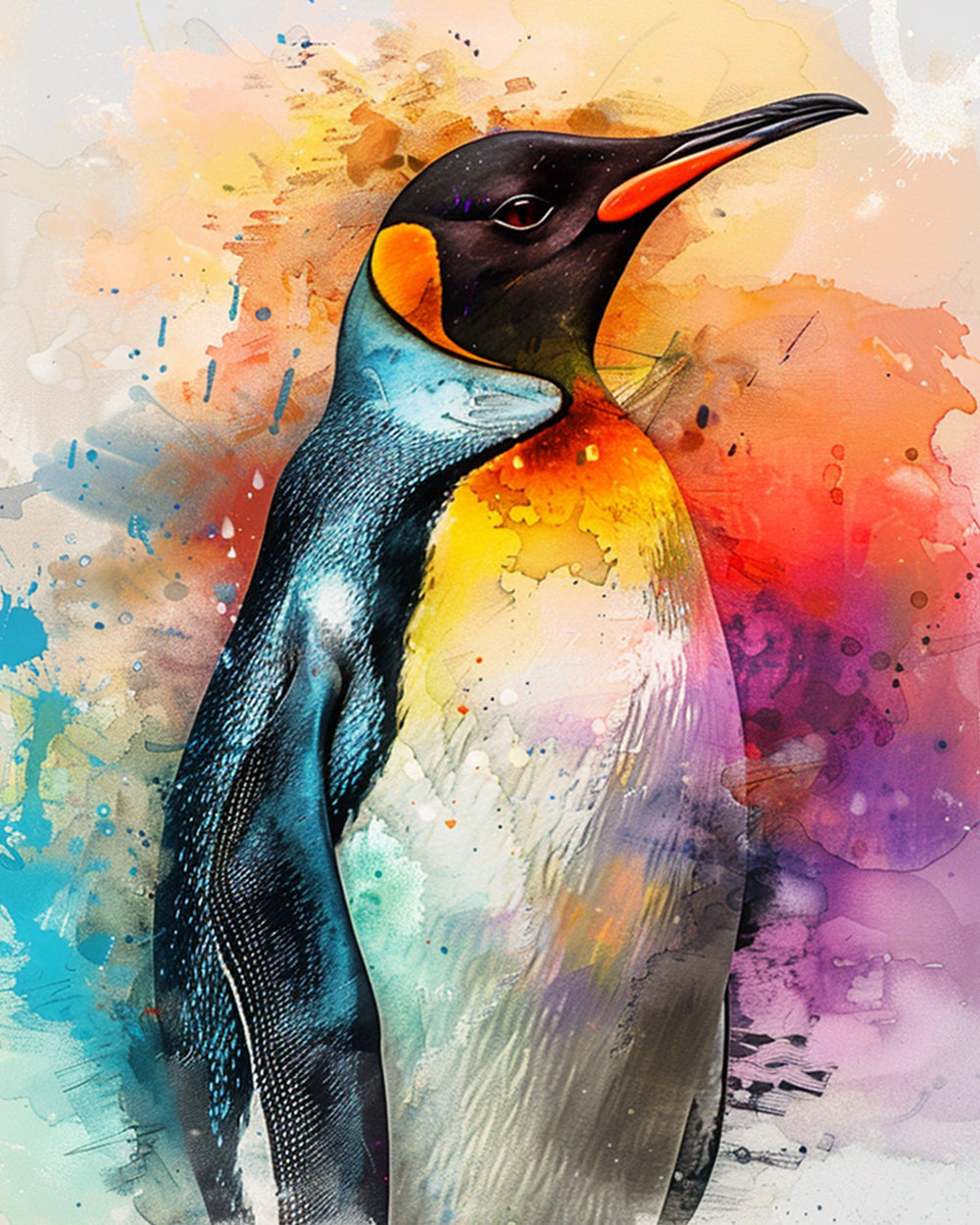 Watercolor king penguin cross stitch kit for beginners