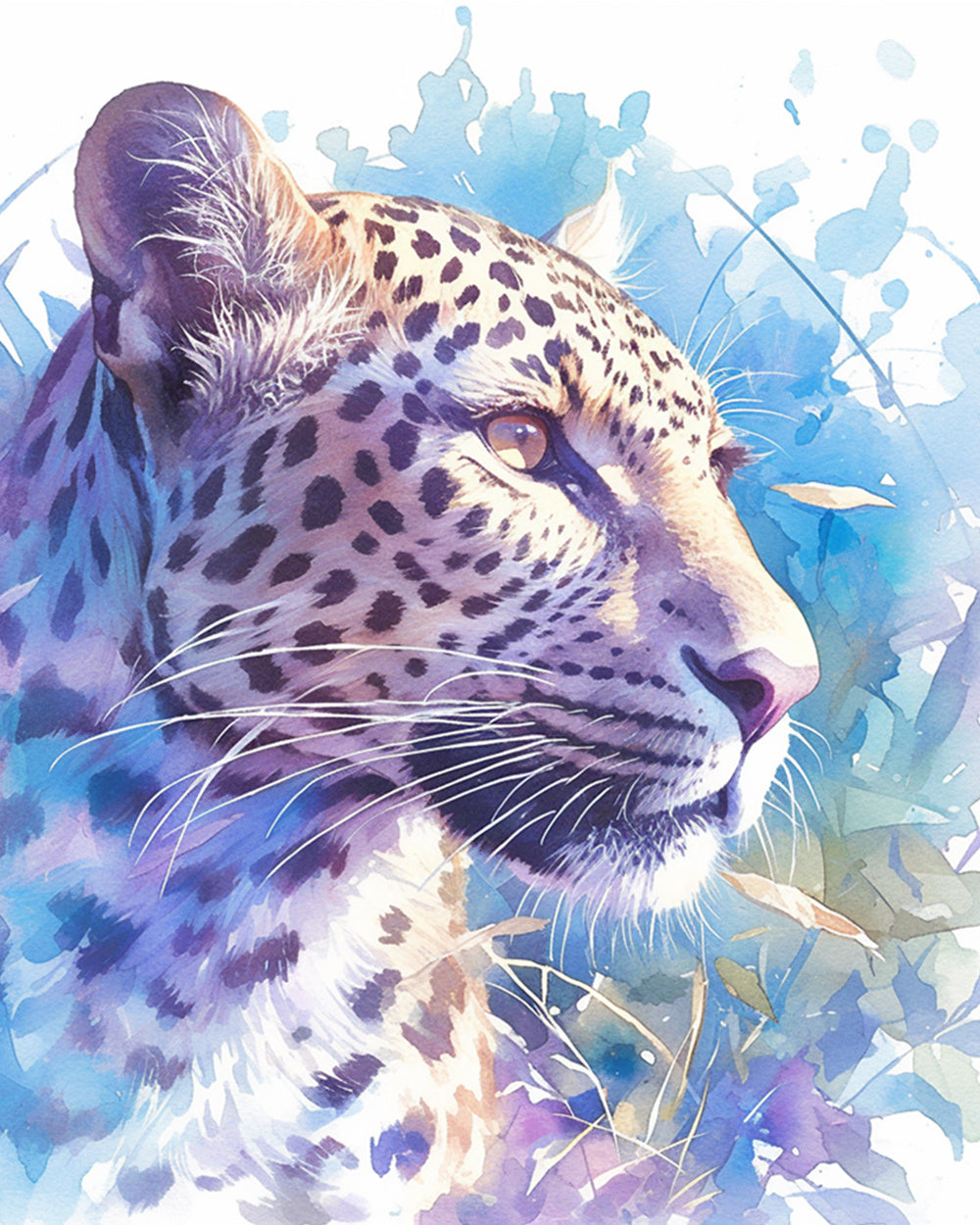 Watercolor leopard portrait cross stitch kit for beginners