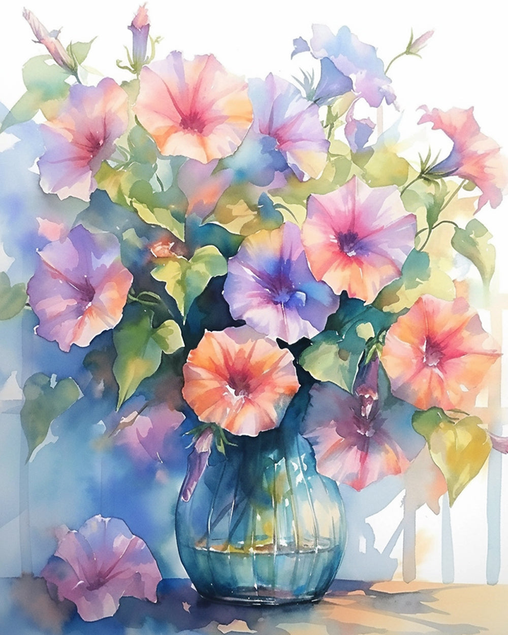 Watercolor morning glory cross stitch kit for beginners