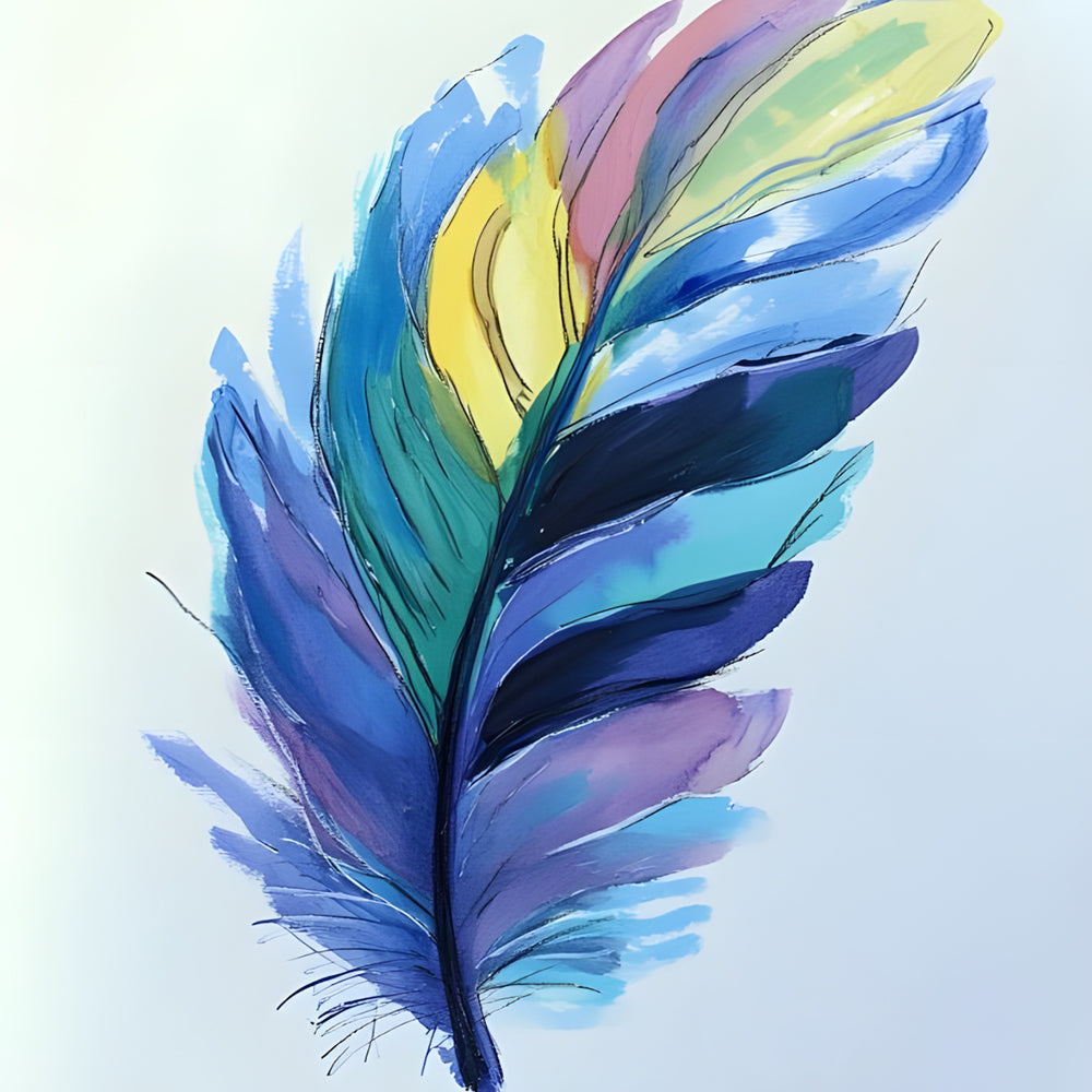 Watercolor multicolor feather cross stitch kit for beginners