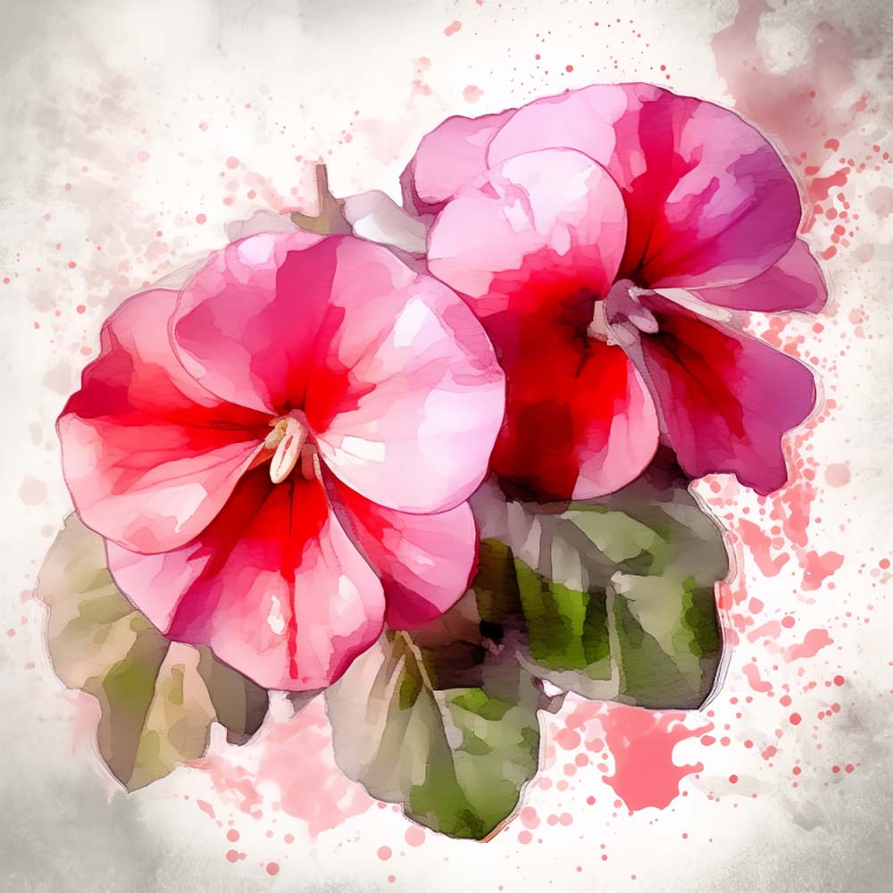 Watercolor pink geranium flowers cross stitch kit for beginners