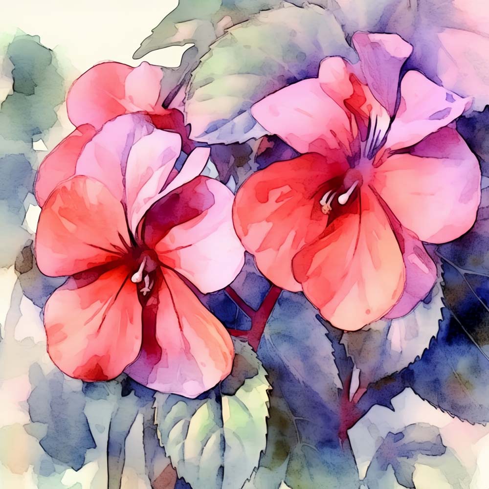 Watercolor red‑pink pansy blossoms cross stitch kit for beginners