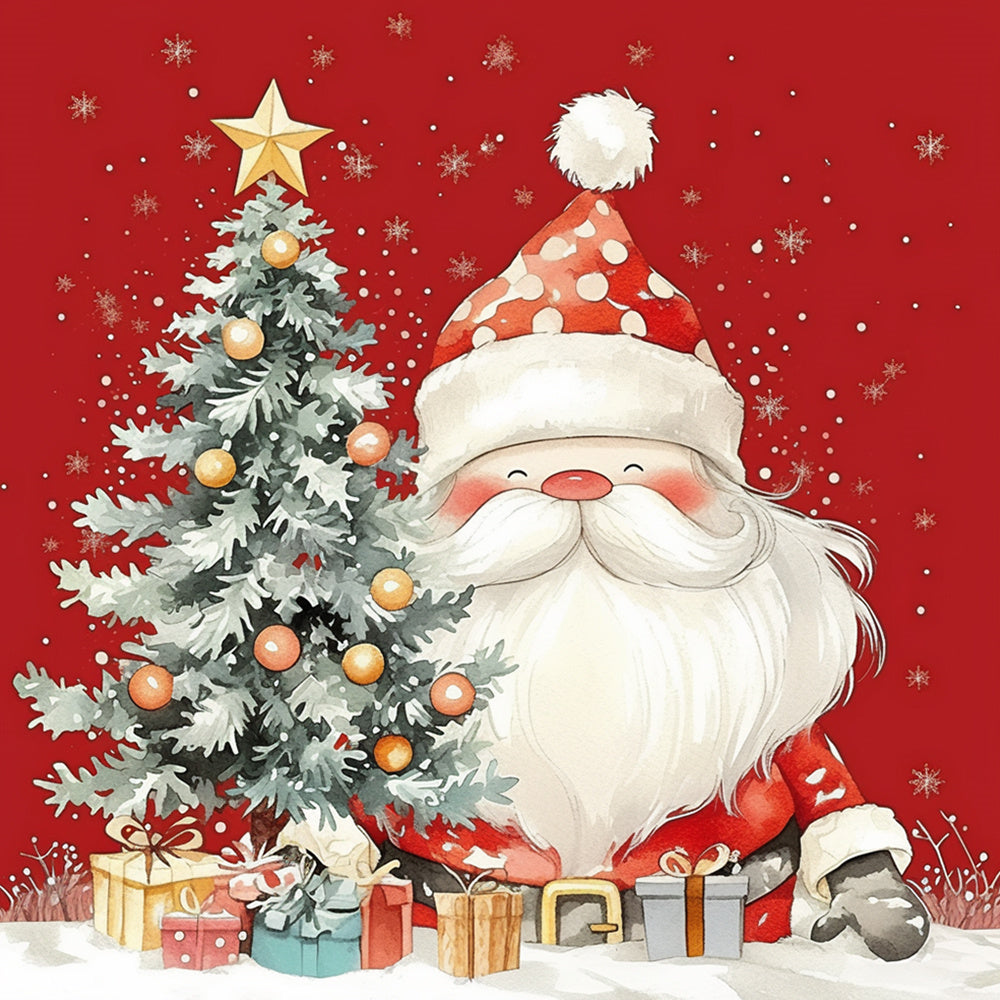 Watercolor santa with christmas gifts cross stitch kit for beginners