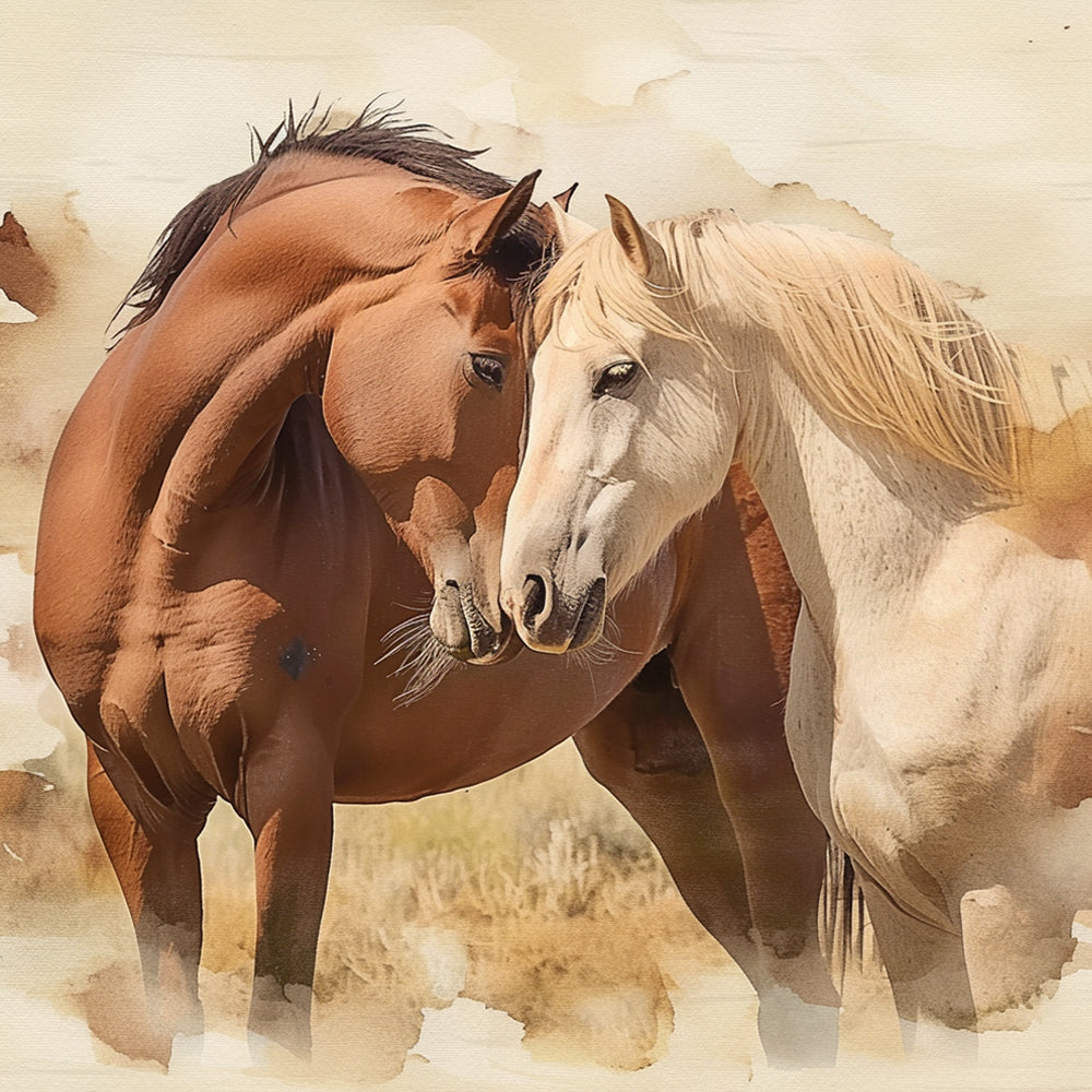 Watercolor two horse cross stitch kit for beginners