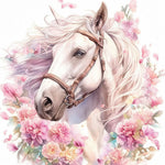 Watercolor white horse surrounded by blooms cross stitch kit for beginners