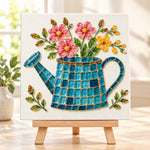 Watering can blooms sea glass art kit finished artwork on display
