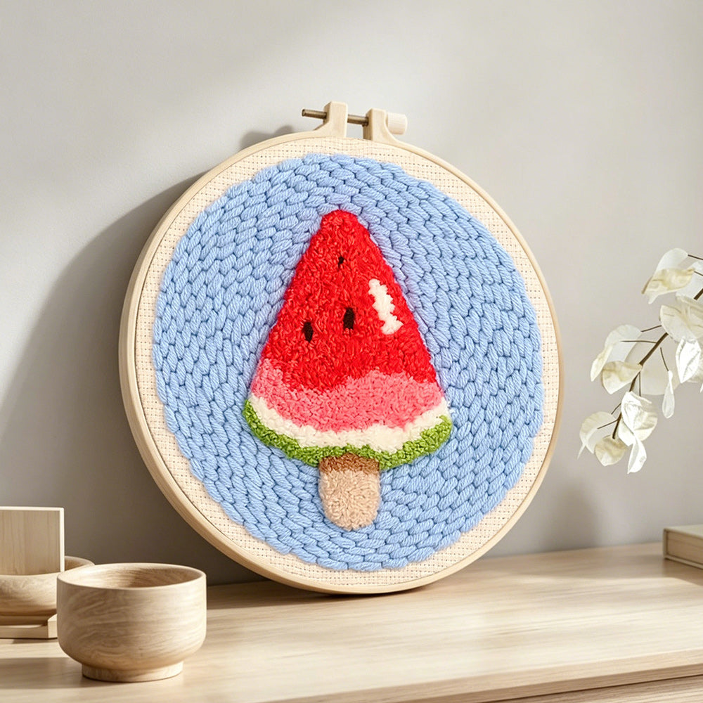 Watermelon ice lolly punch needle artwork displayed on a table