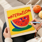 Creating handmade watermelon with cute face punch needle artwork