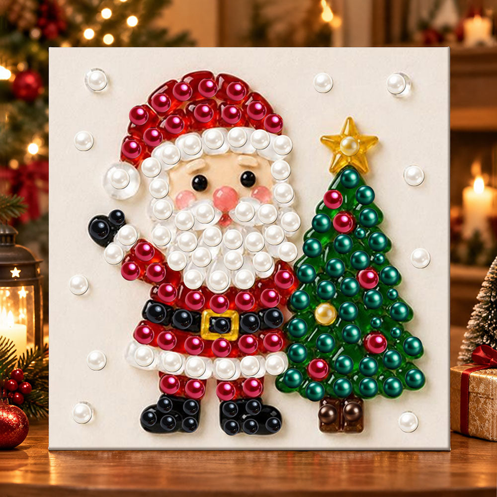 Waving santa beside christmas tree pearl diamond painting kit for beginners