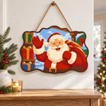 Waving santa with gift sack paint by numbers door hanger as indoor wall decor