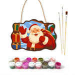 Waving santa with gift sack paint by numbers door hanger with paints and brushes