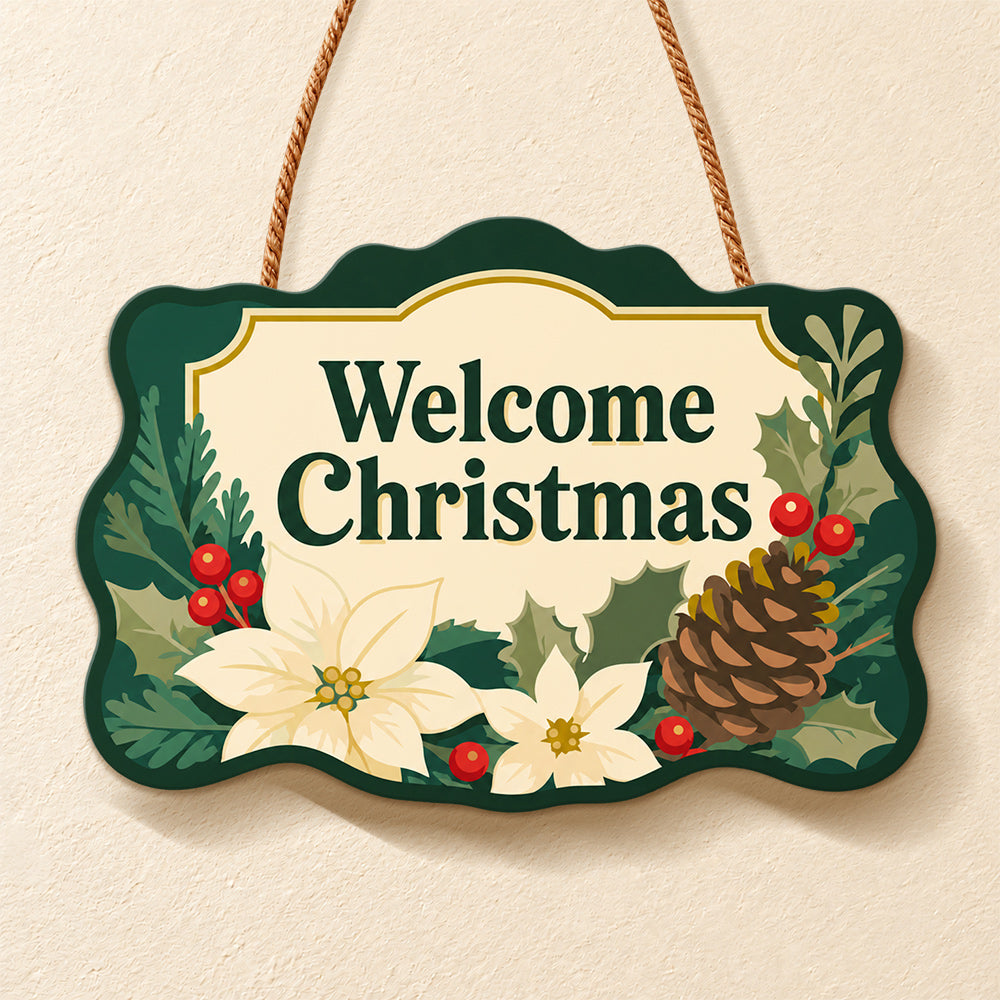 Welcome christmas foliage paint by numbers door hanger finished design