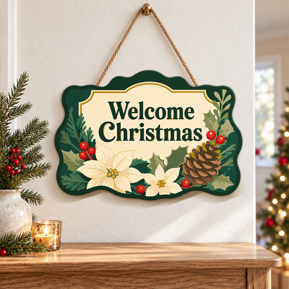 Welcome christmas foliage paint by numbers door hanger as indoor wall decor