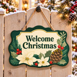 Welcome christmas foliage paint by numbers door hanger on a garden gate