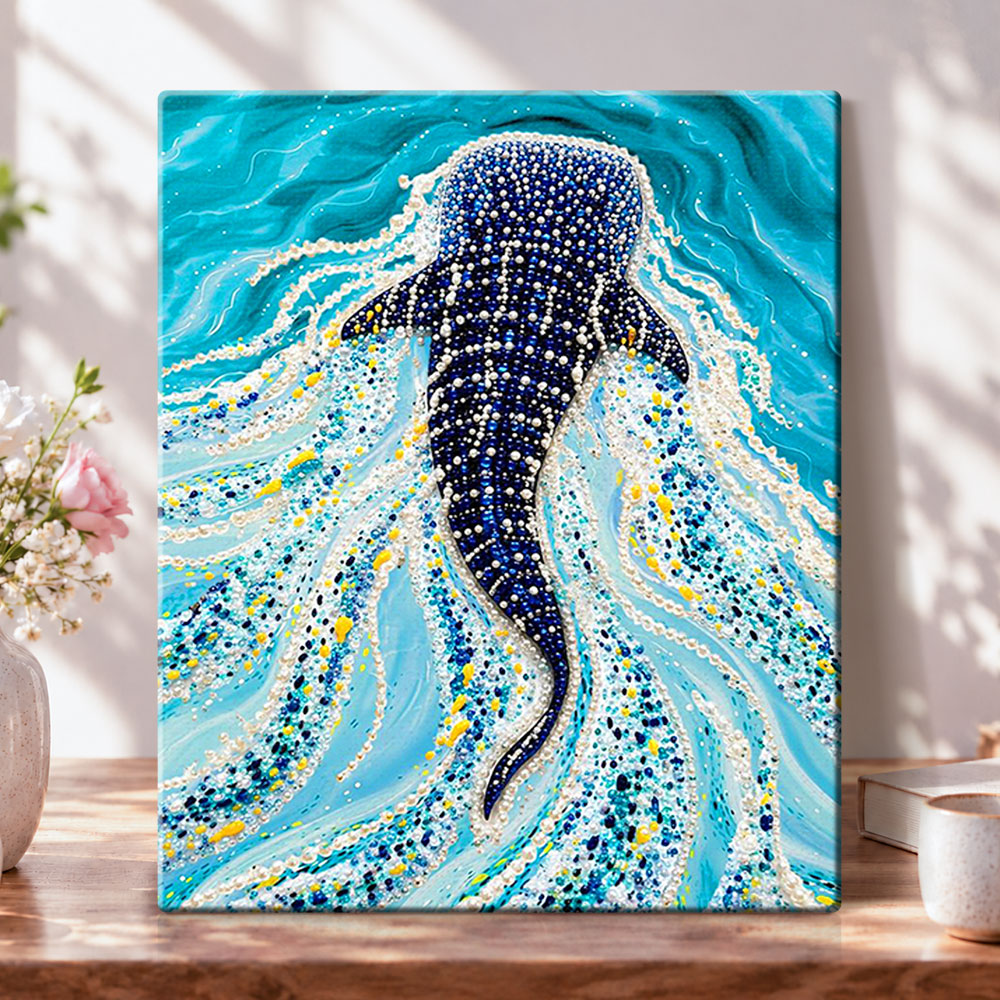 Whale shark in ocean pearl diamond painting kit for beginners