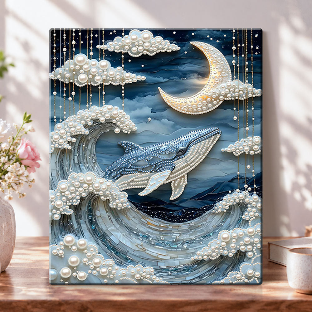 Whale under moon and clouds pearl diamond painting kit for beginners
