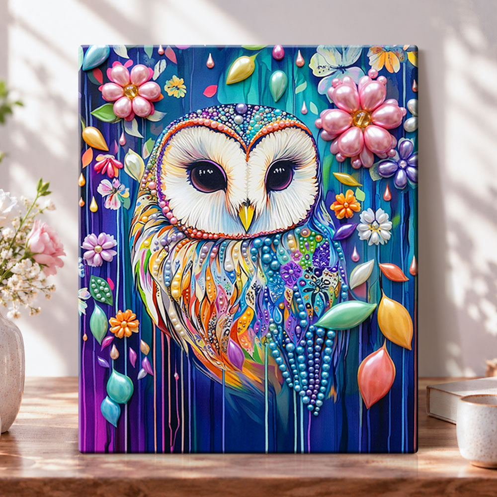 Whimsical colorful owl pearl diamond painting kit for beginners