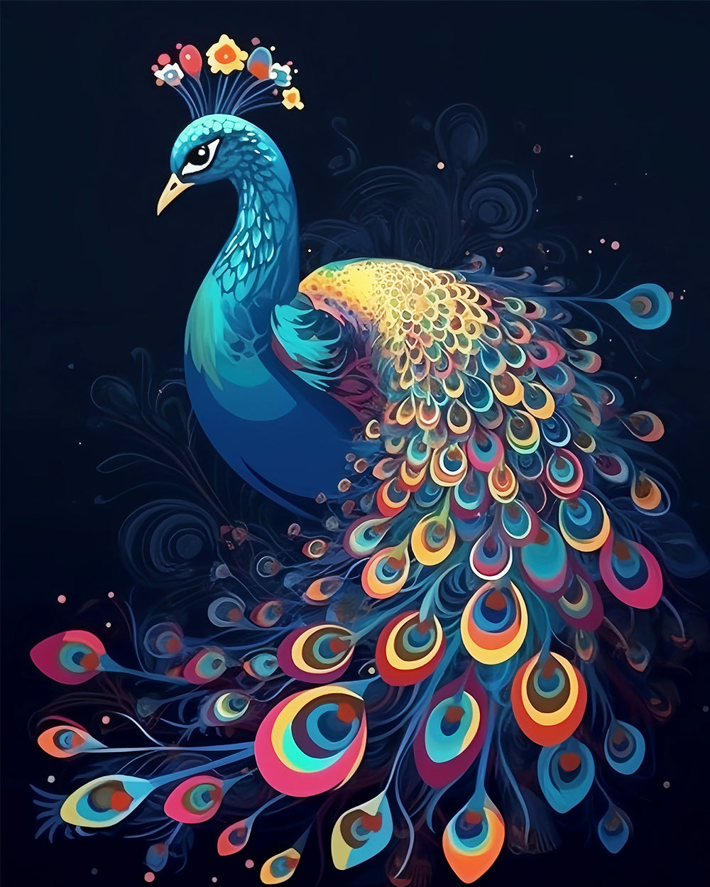 Whimsical colorful peacock cross stitch kit for beginners