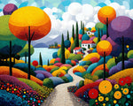 Whimsical colorful village cross stitch kit for beginners