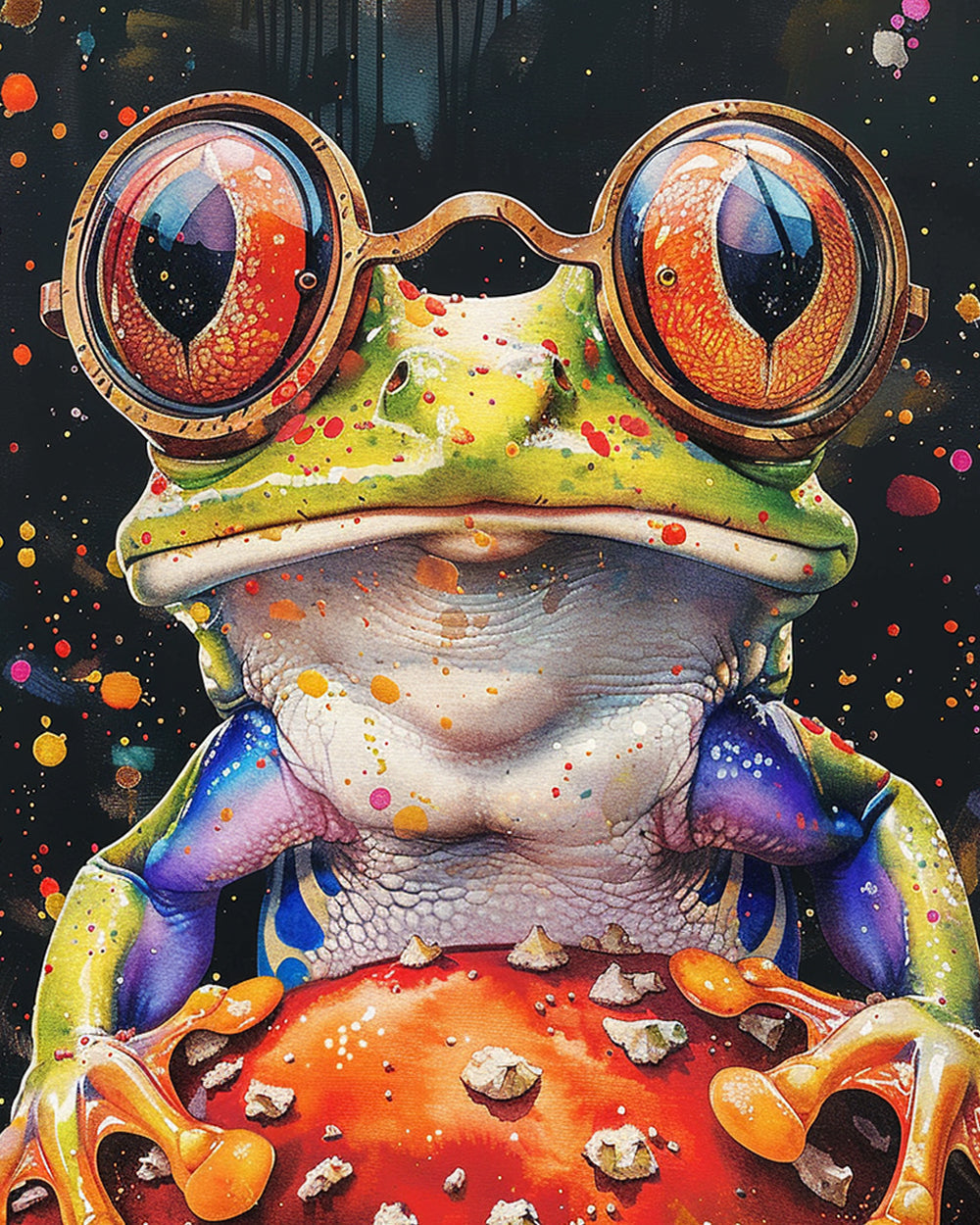 Whimsical frog with big goggles cross stitch kit for beginners