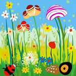 Whimsical meadow scene cross stitch kit for beginners