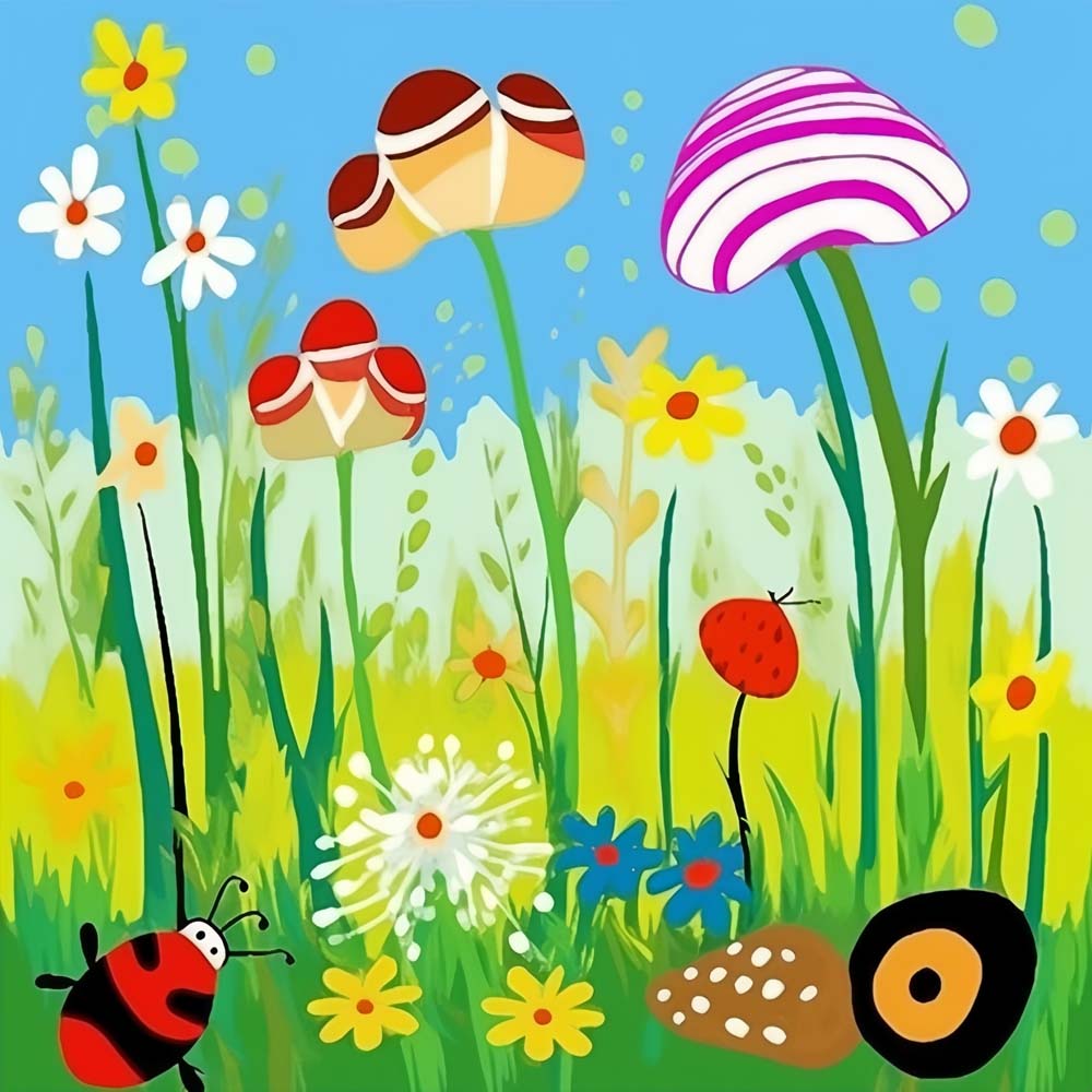 Whimsical meadow scene cross stitch kit for beginners