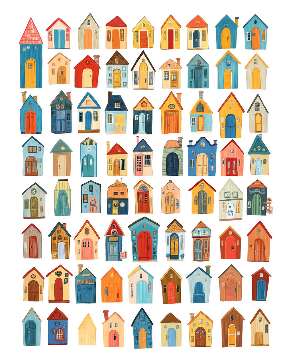 Whimsical tiny houses cross stitch kit for beginners