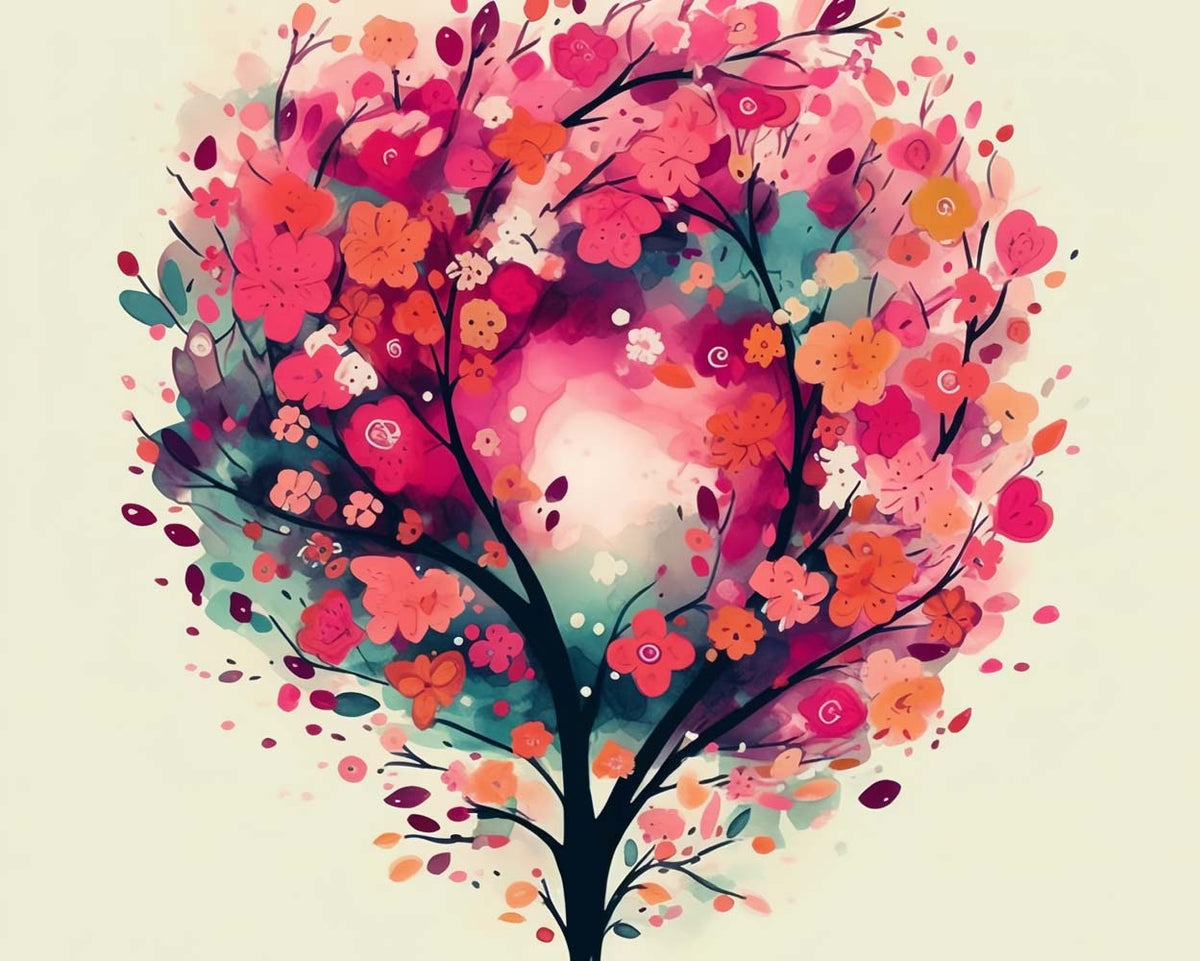 Whimsical watercolor blossom tree cross stitch kit for beginners