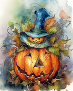 Whimsical watercolor pumpkin cross stitch kit for beginners