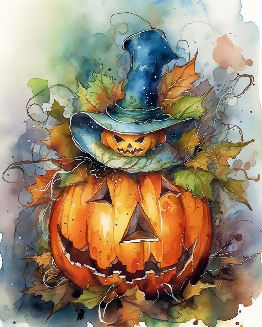 Whimsical watercolor pumpkin cross stitch kit for beginners