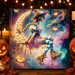 Whimsical witch on moon pearl diamond painting kit for beginners