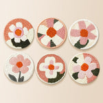 White and pink flowers punch needle coaster kit finished handmade coasters